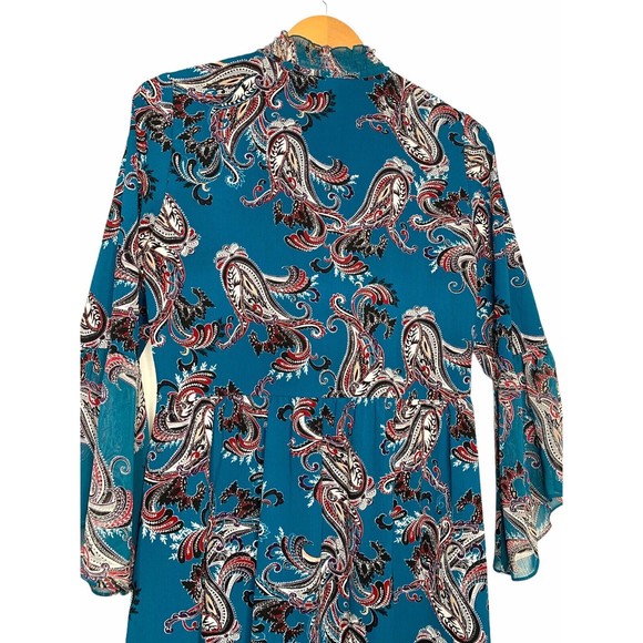 White House Black Market Blue Paisley Mock Neck With Tie Dress Size Small - Picture 4 of 11